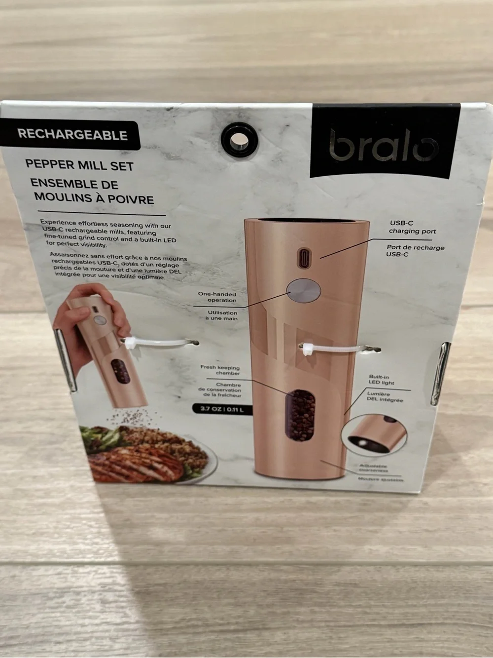 Bralo Rechargeable Pepper Mill Set BPA Free Adjustable Setting New